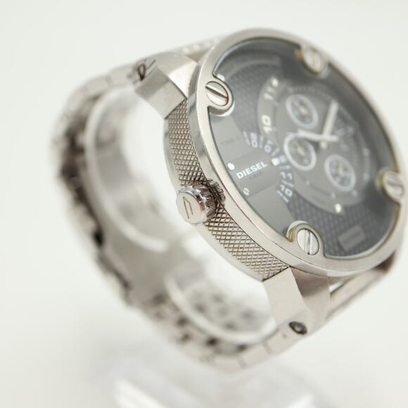 Diesel Little Daddy Mens Chronograph Dual Time 52mm Watch Steel w New Battery - Picture 11 of 16